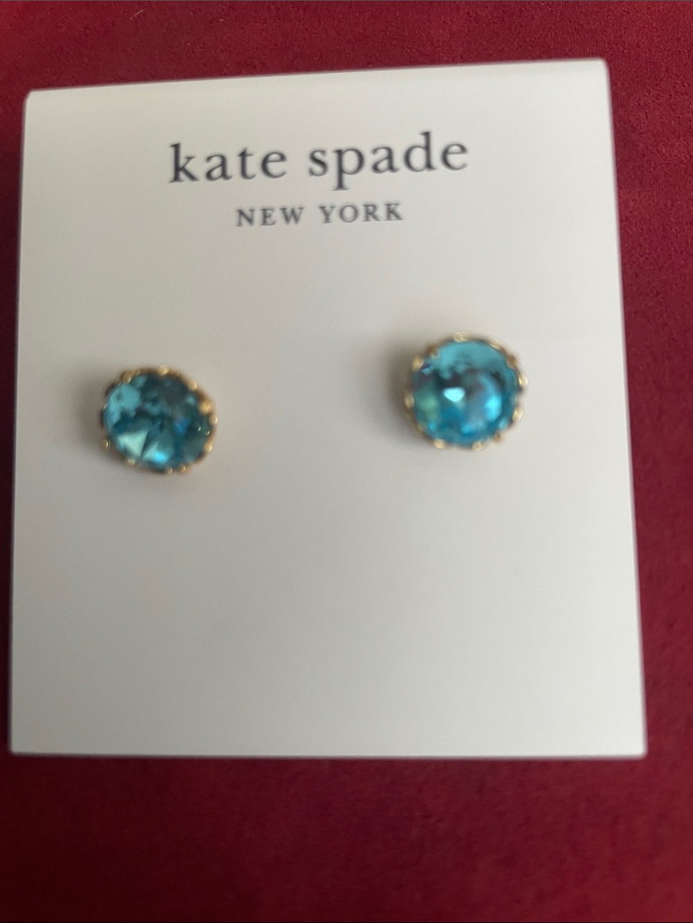 kate spade Aqua Marine Gold-Trim Stud Earrings NWT - Picture 4 of 4